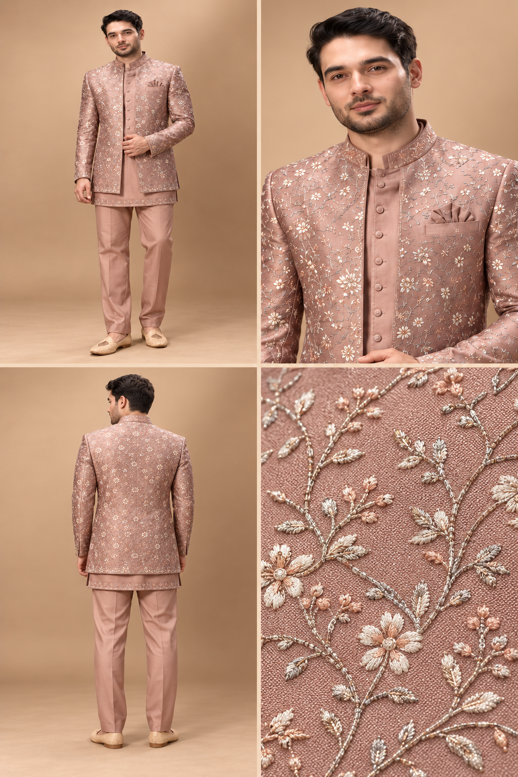 Dusty Rose Floral Embroidered Indo-Western Set