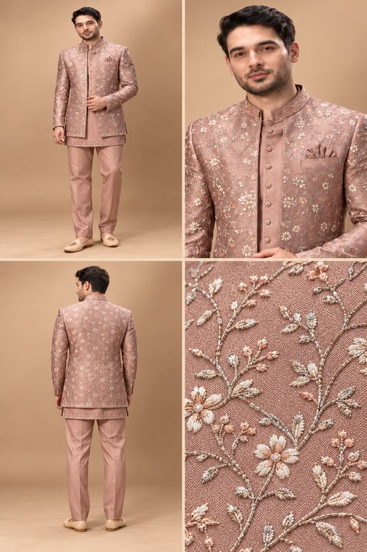 Dusty Rose Floral Embroidered Indo-Western Set