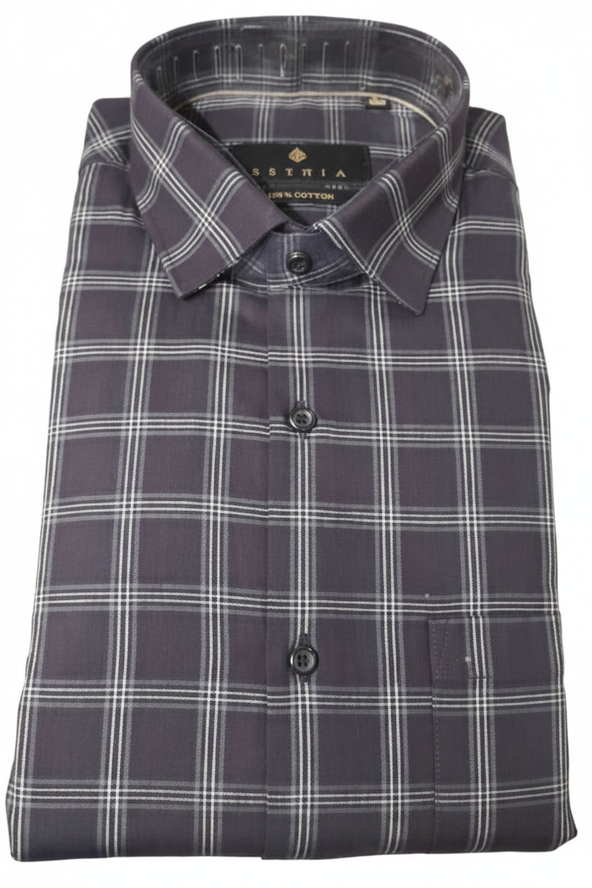 Men Charcoal Grey Windowpane Checked Formal Shirt