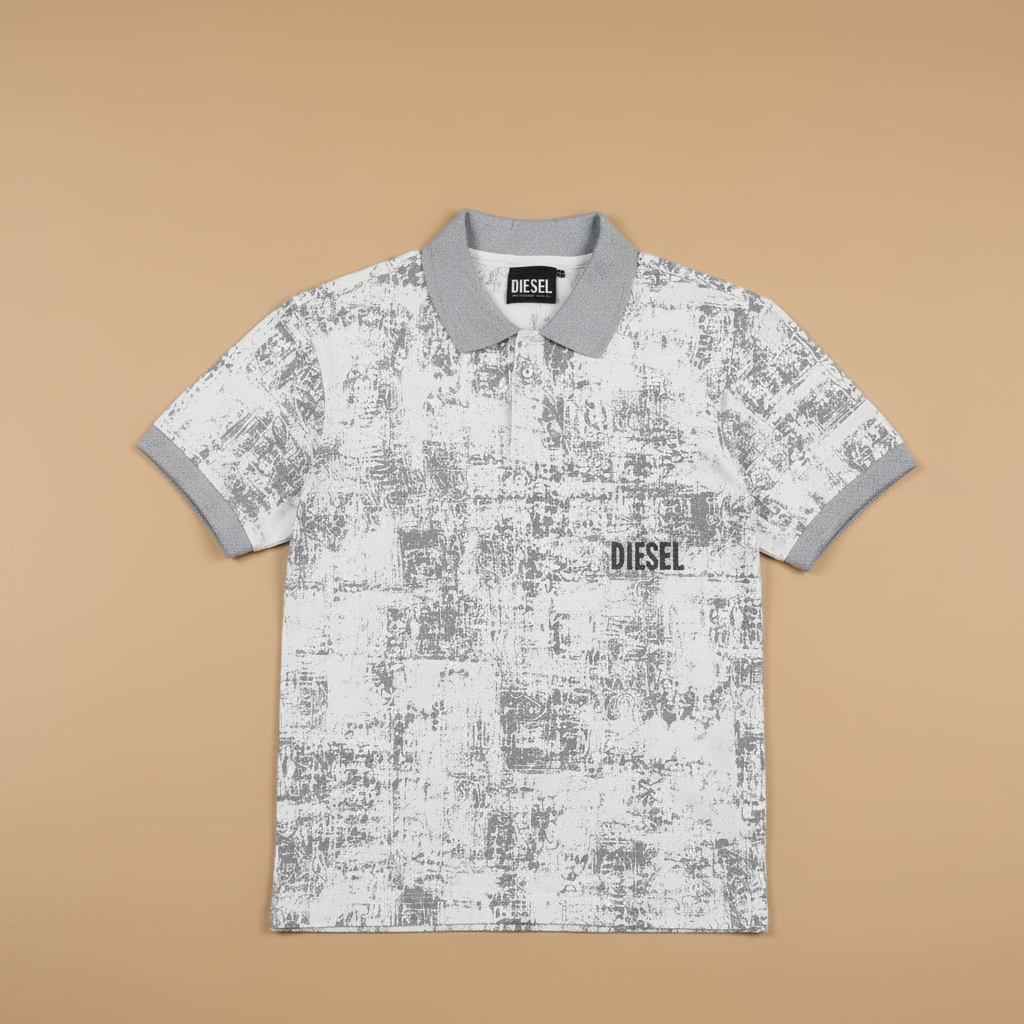 Men's Grey Abstract Printed Polo T-Shirt