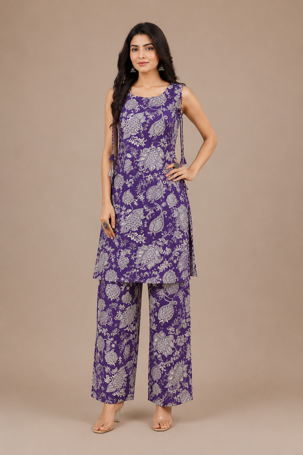 Women’s Multicolor Floral Printed Sleeveless Kurta Pant Co-Ord Set