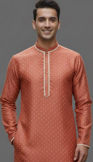 Elegant Rust Orange Silk Kurta for Men