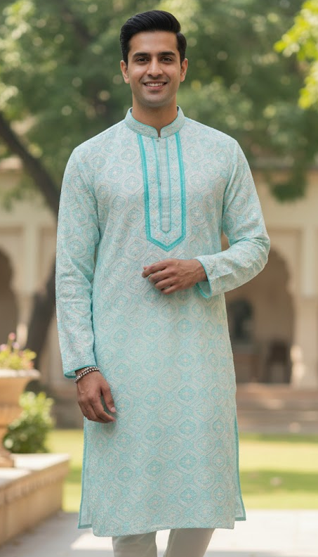 Elegant Sky Blue Festive Kurta for Men
