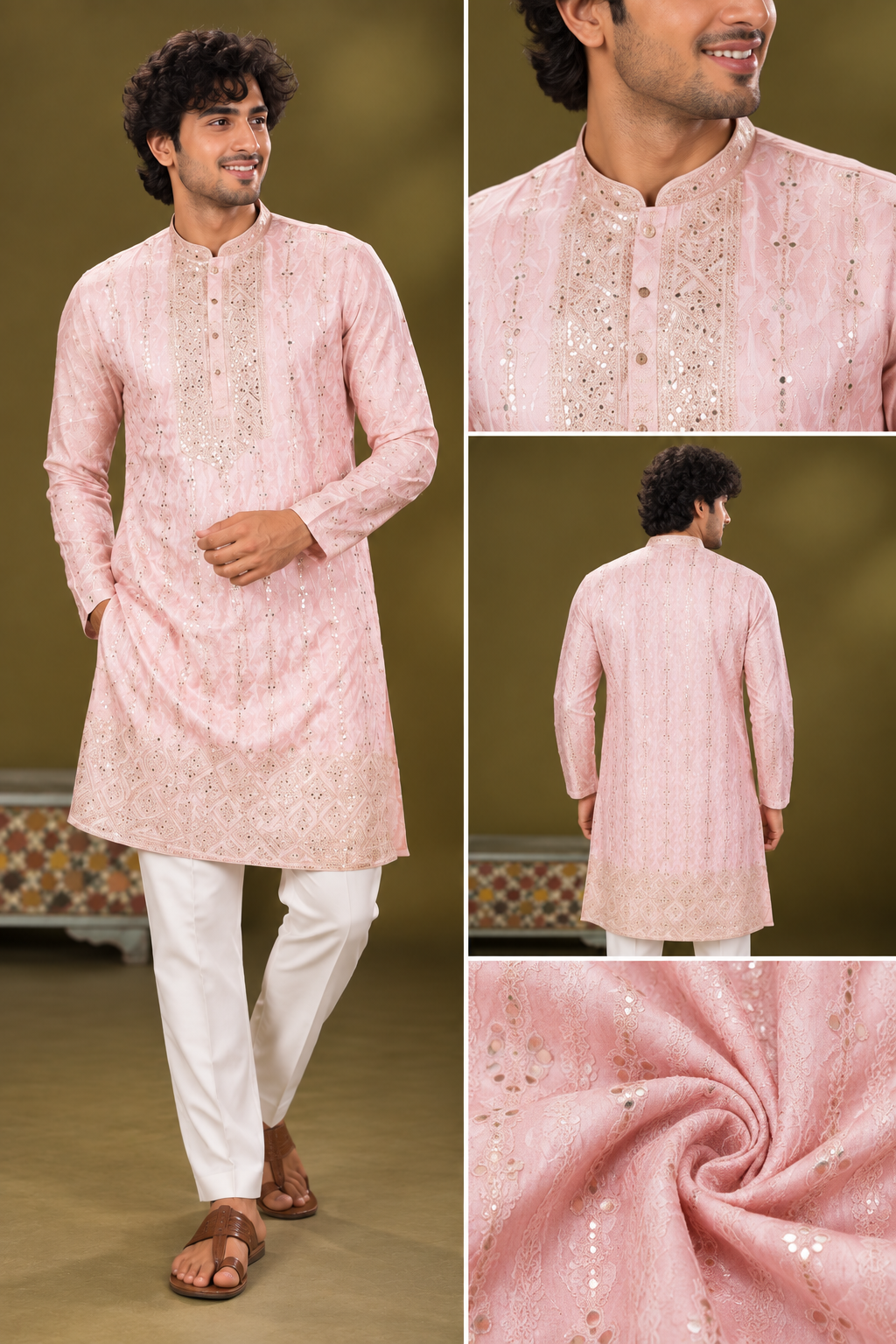 Blush Pink Embellished Festive Kurta Set