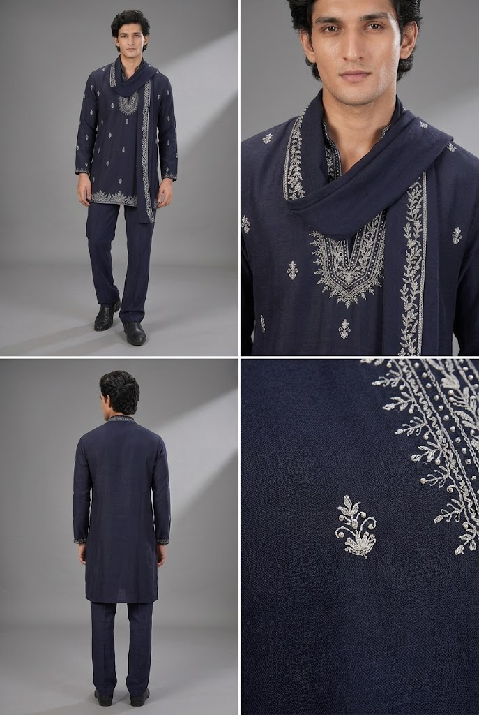 Navy Blue Embroidered Kurta Set with Dupatta