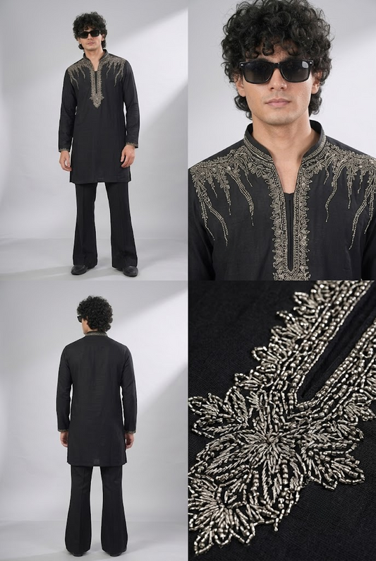 Black Embroidered Kurta Set