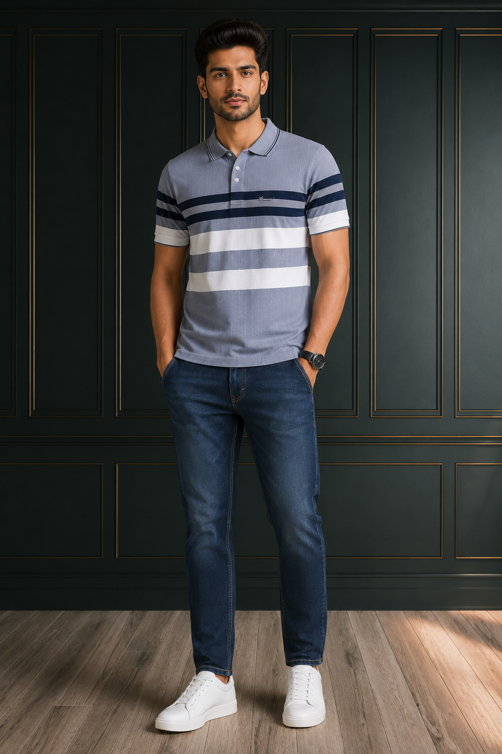 Men's Premium Striped Polo T-Shirt – Grey & Navy | Smart  Cotton Polo