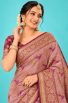 Elegant Mauve Pink Banarasi Silk Saree with Rich Golden Zari Work