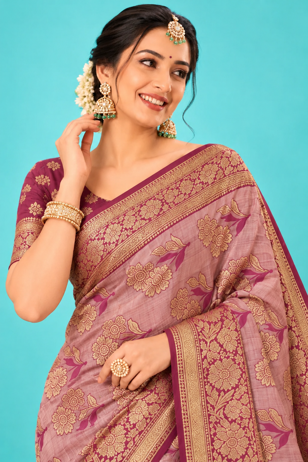 Elegant Mauve Pink Banarasi Silk Saree with Rich Golden Zari Work