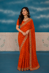 Radiant Orange Bandhani Printed Saree with Embroidered Border | Festive Ethnic Saree for Women