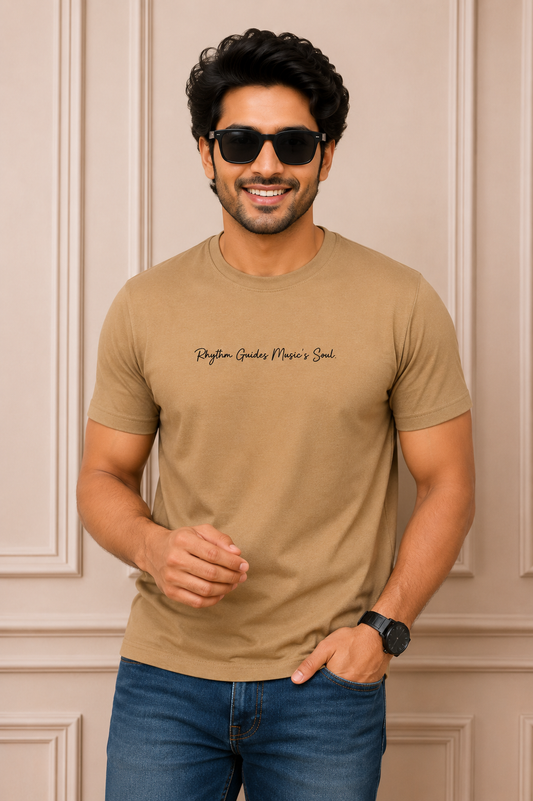 Rhythm Guides Music's Soul Graphic T-Shirt – Camel Brown | Premium Cotton Casual Wear