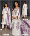 Women’s Elegant Ivory Kurta Pant Set with Purple Floral Dupatta