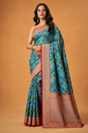 Elegant Sky Blue Saree with Contrast Pink Woven Border