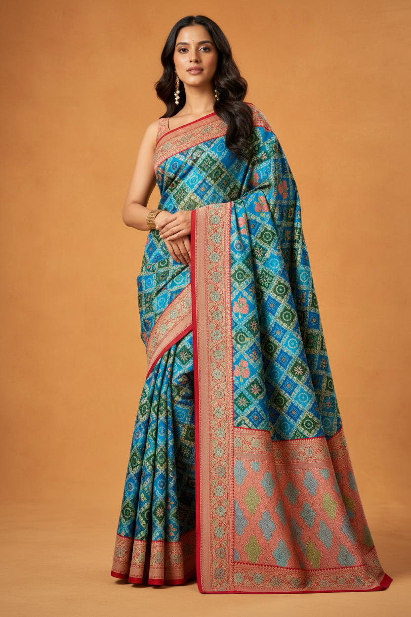 Elegant Sky Blue Saree with Contrast Pink Woven Border