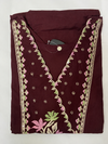 Wine Purple Floral Embroidered Cotton Kurta Pant & Dupatta Set for Women