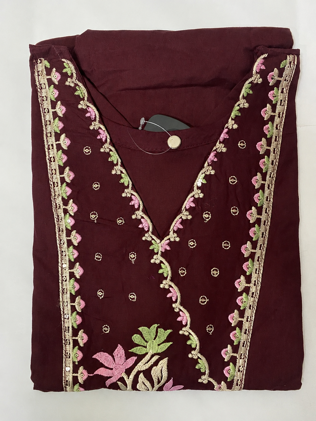 Wine Purple Floral Embroidered Cotton Kurta Pant & Dupatta Set for Women