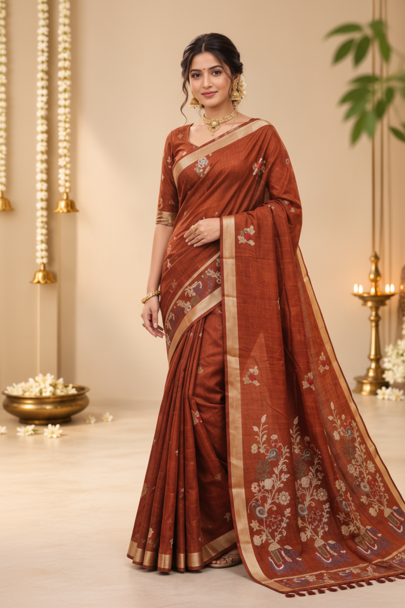 Rust Elegance Women Saree