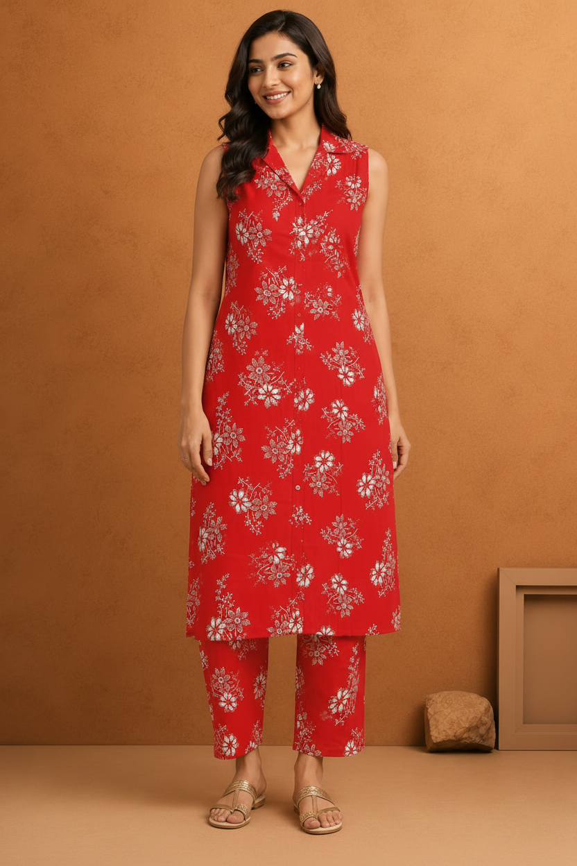 Floral Printed Sleeveless Kurti Pant Set for Women