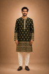 Deep Forest Green Embroidered Silk Kurta