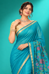 Turquoise Floral Elegance Saree