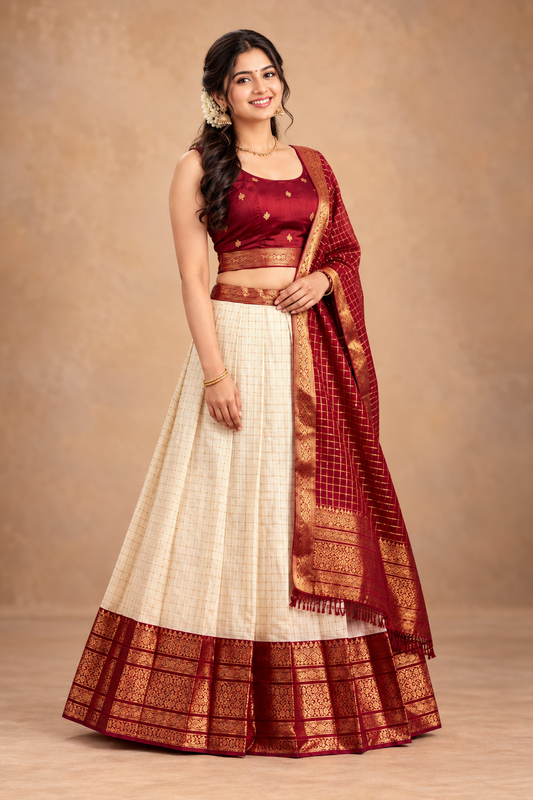 Elegant Maroon & Cream Zari Work Lehenga Choli Set