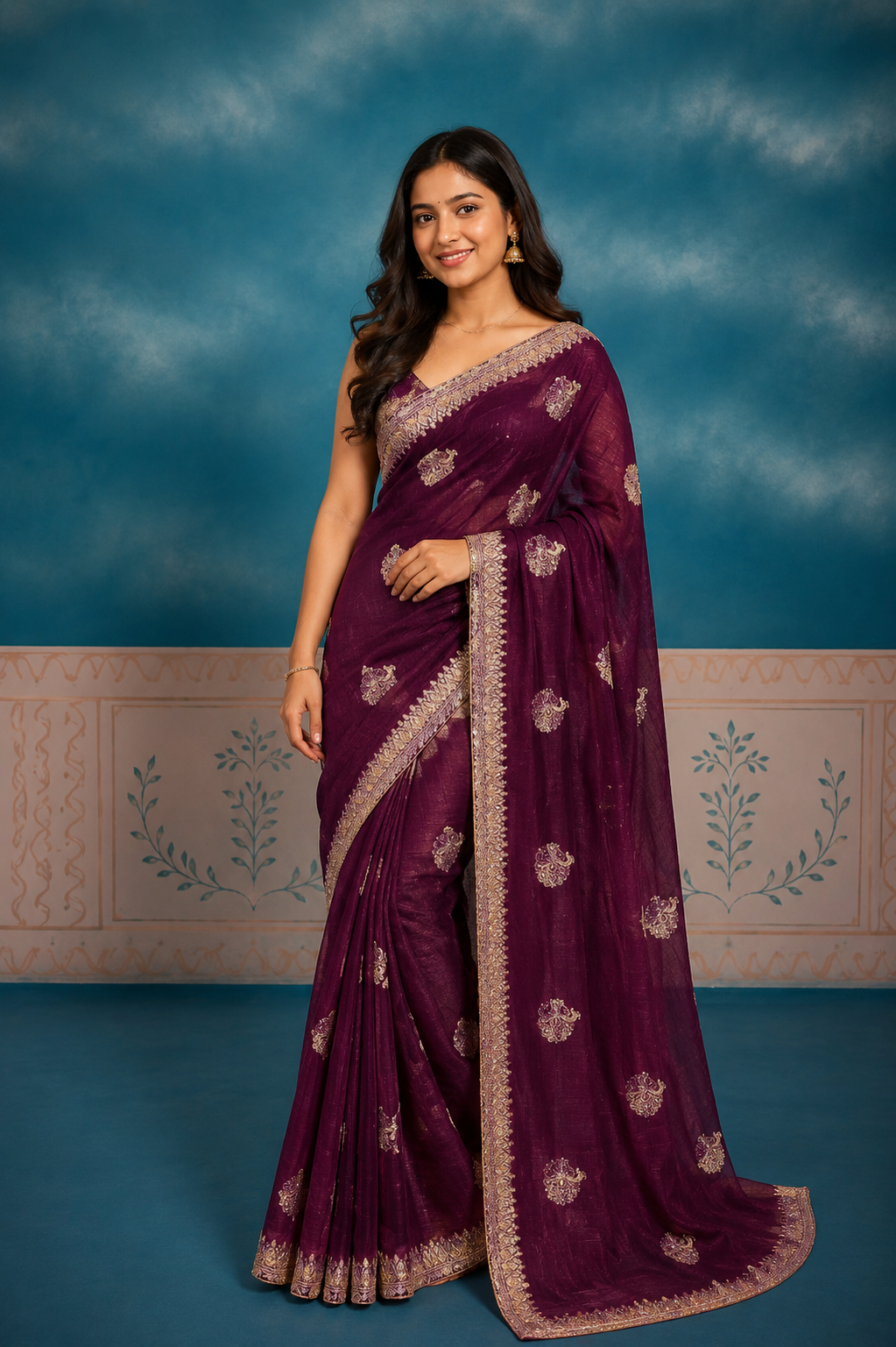 Embroidered Saree with Elegant Zari Detailing