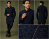 Midnight Navy Embroidered Indo-Western Sherwani