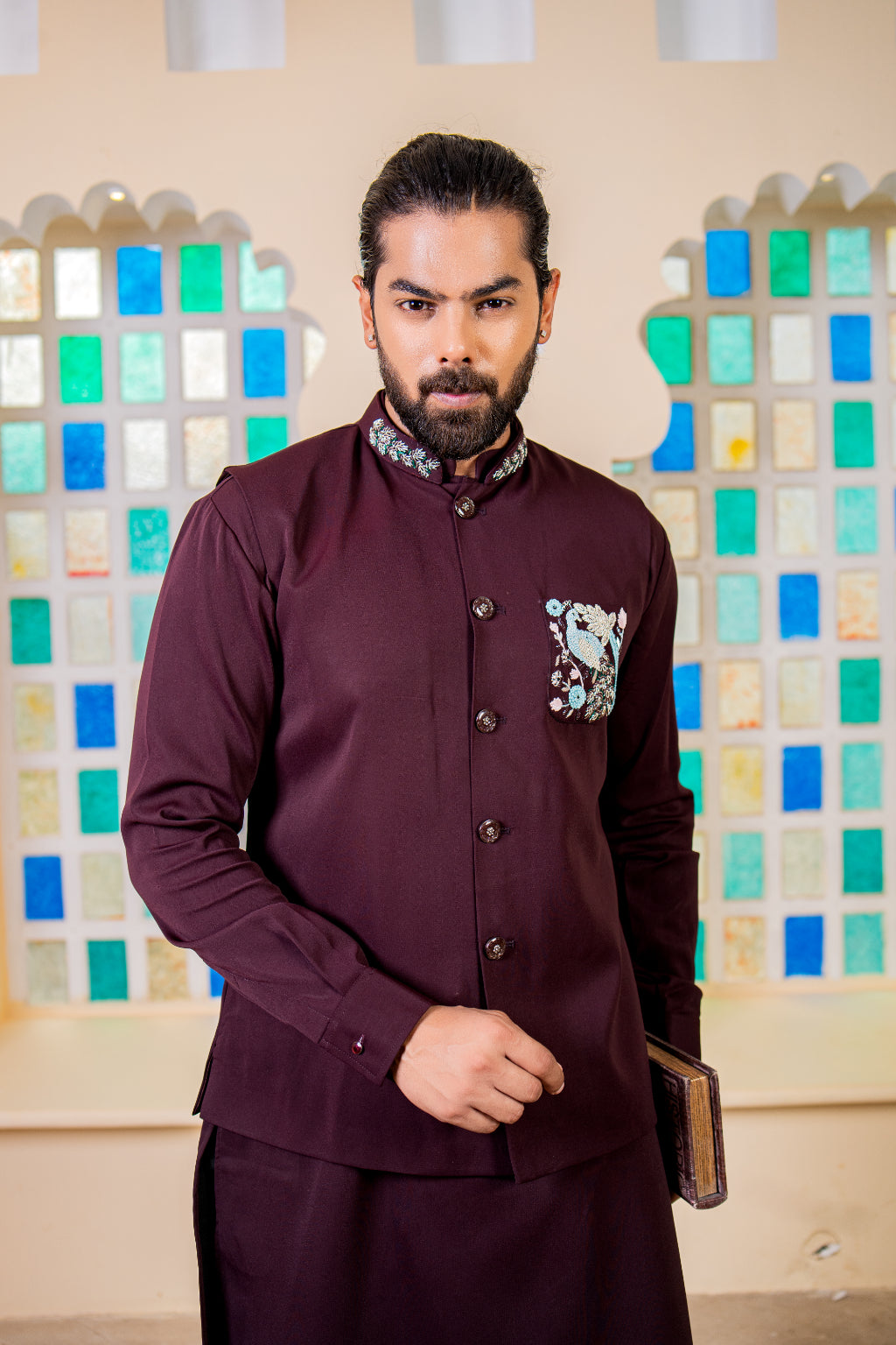 Elegant Wine Indo-Western Set