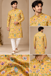 Mustard Yellow Printed Men’s Festive Kurta
