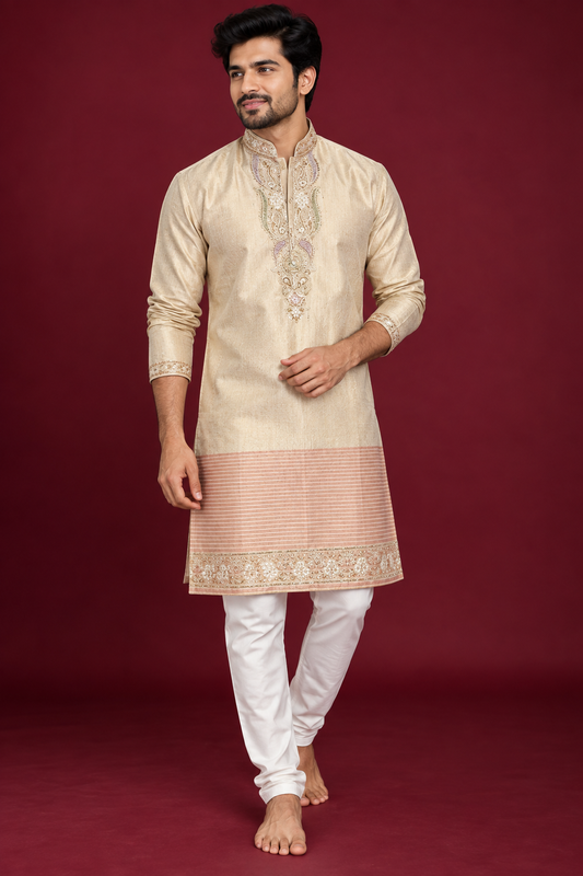 Beige Embroidered Festive Kurta Set