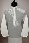 White Geometric Embroidered Kurta Pajama for Men