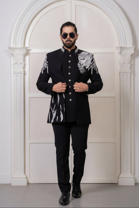 Black Indo Western with Silver Embroidery