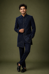 Midnight Navy Embroidered Indo-Western Sherwani