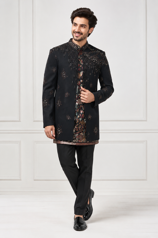 : Black Embellished Indo-Western