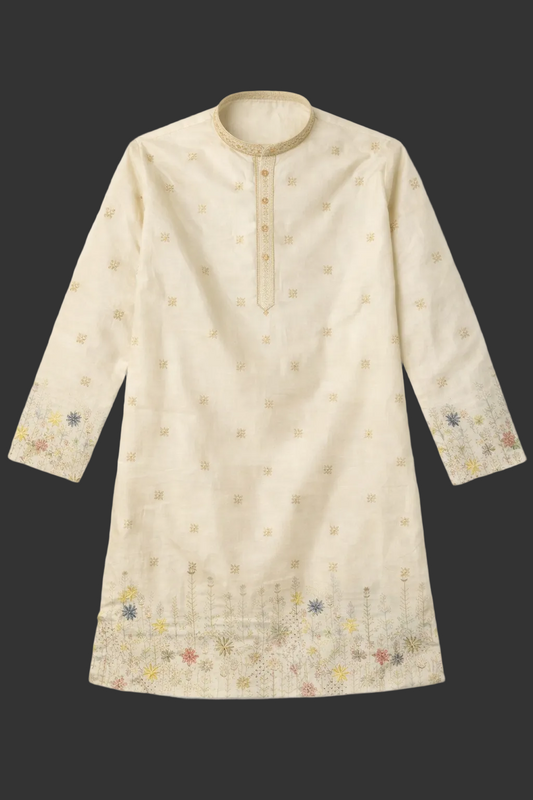 Elegant Cream Floral Border Straight Kurta Set