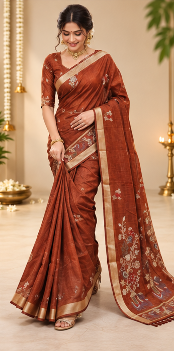 Rust Elegance Women Saree