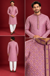 Men’s Mauve Pink Jacquard Kurta Pajama Set