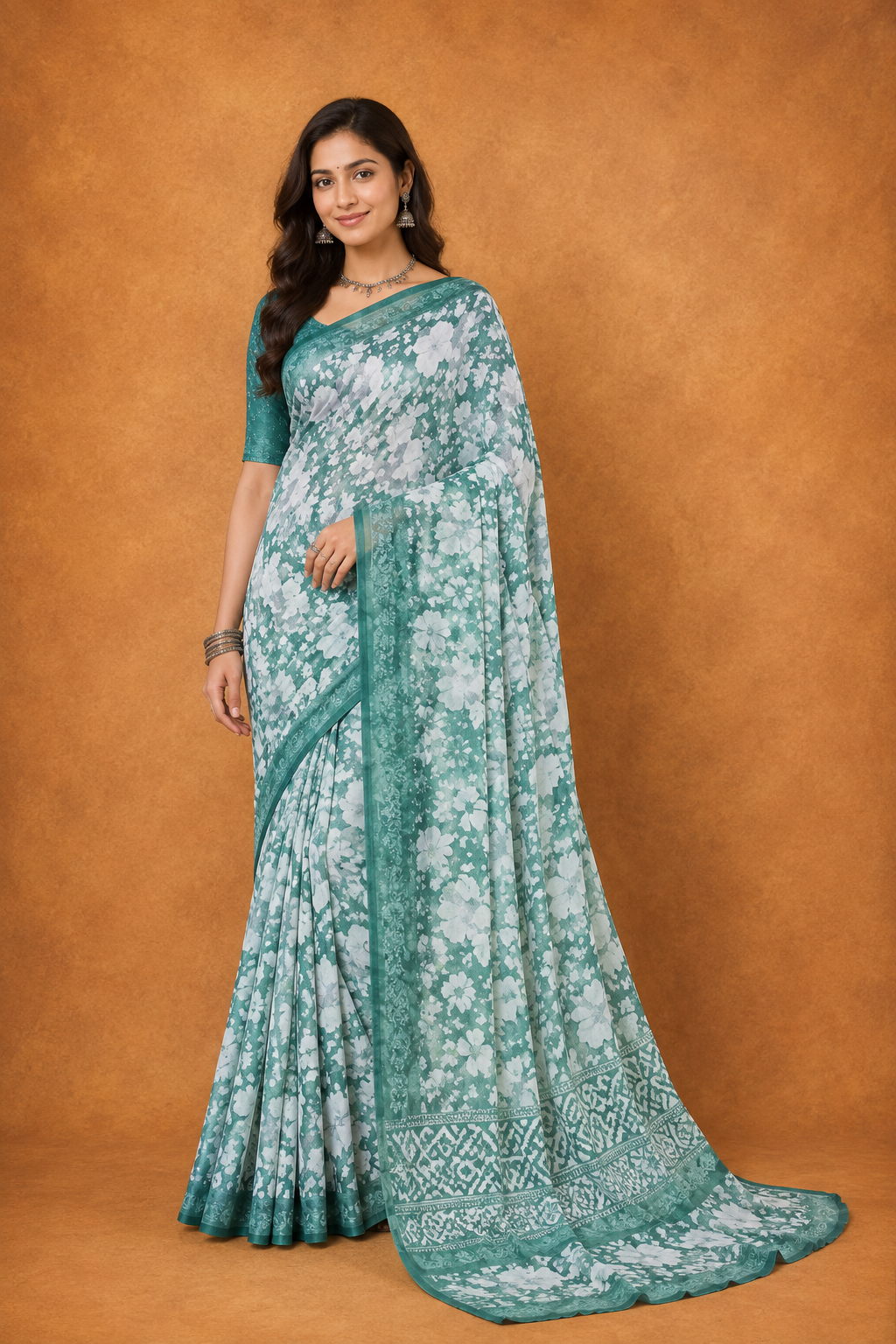 Floral Printed Saree with Elegant Border