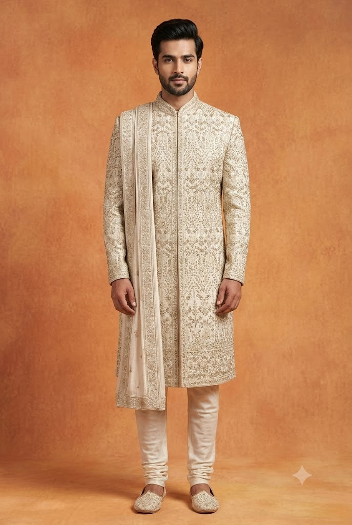 Ivory Royal Embroidered Sherwani Set