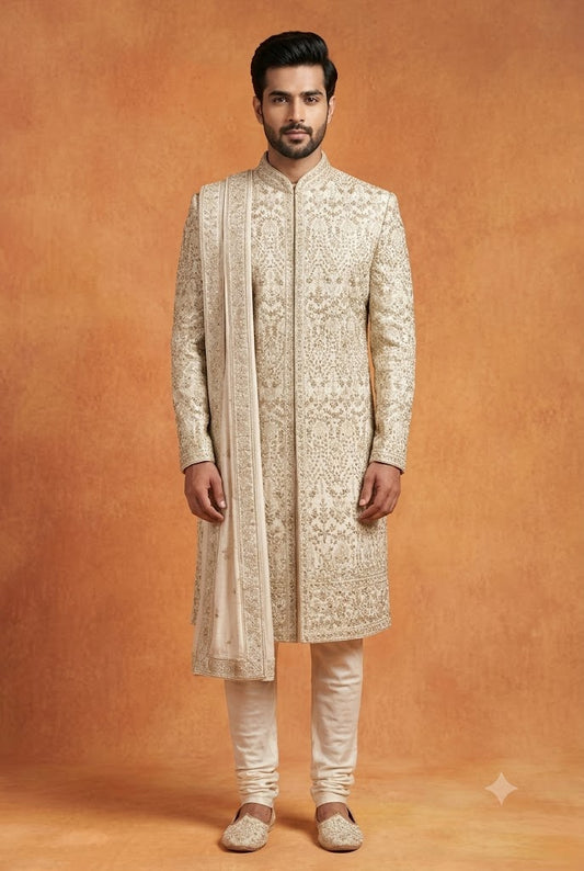 Ivory Royal Embroidered Sherwani Set