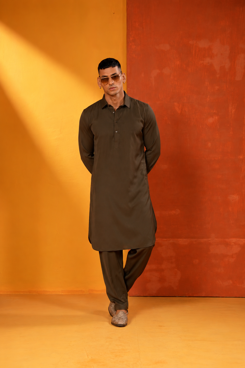 Dark Olive Brown Kurta Set – Contemporary Ethnic Style