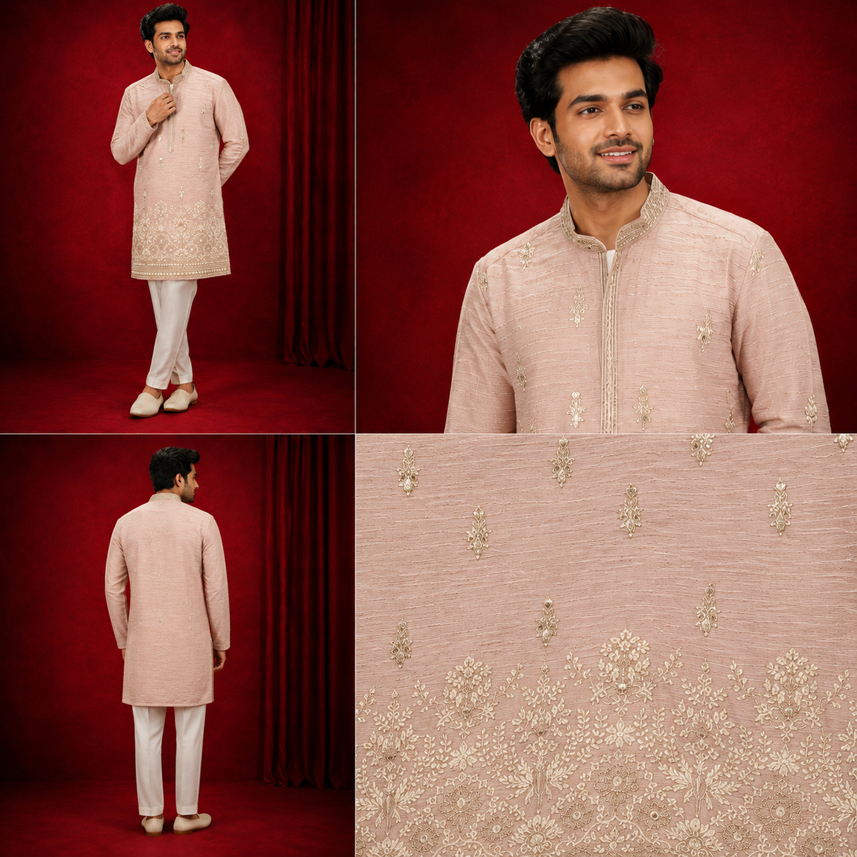 Blush Pink Embroidered Festive Kurta Set for Men