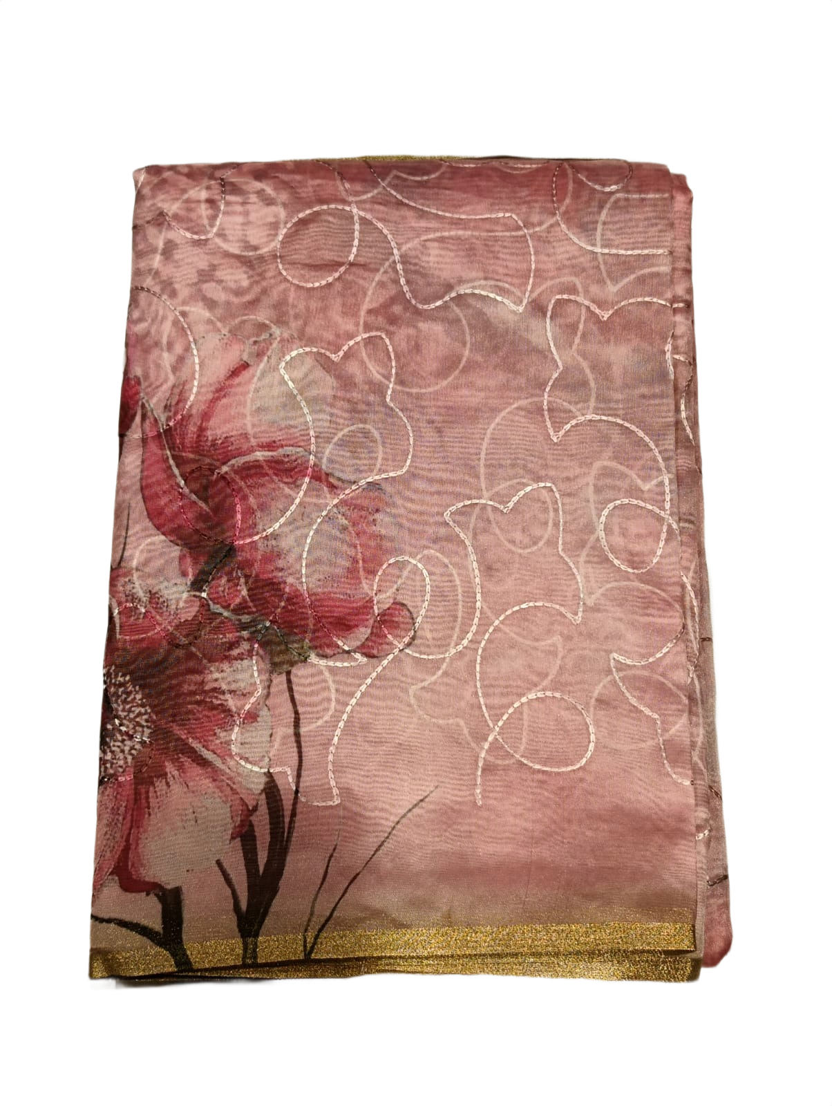 Blush Pink Organza Embroidery  Saree