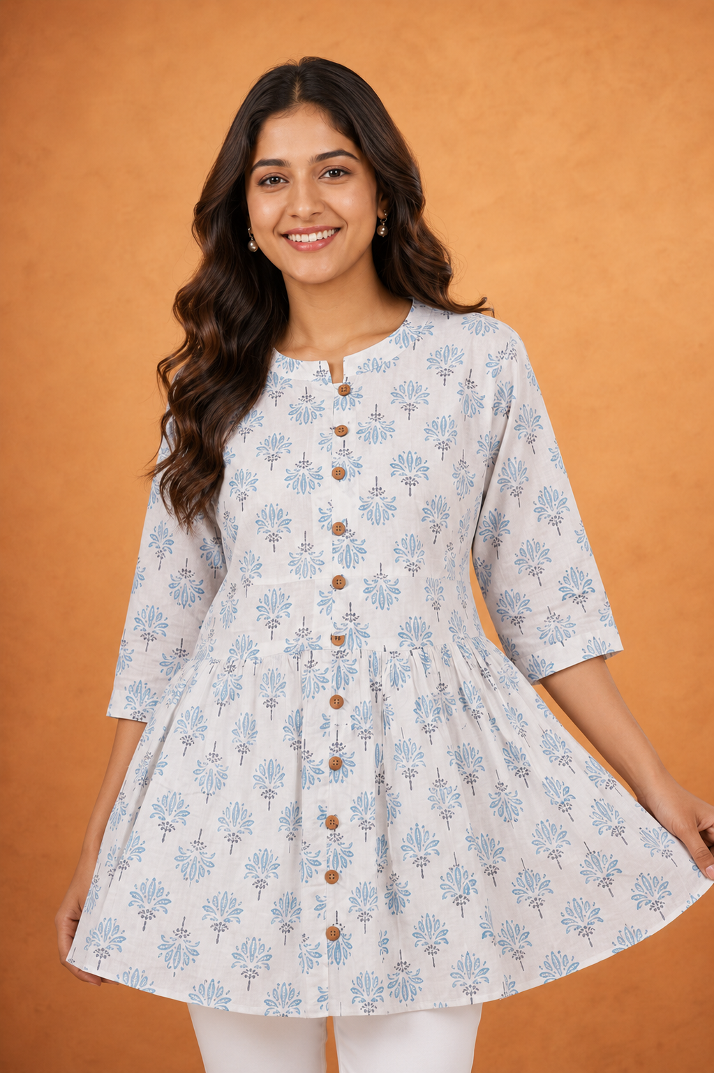 Women's Floral Printed Short Flared Kurti
