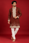 Rust Brown Embroidered Festive Kurta Set