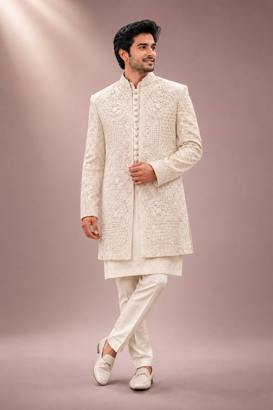 Ivory Embroidered Indo-Western Wedding Set