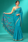 Turquoise Floral Elegance Saree
