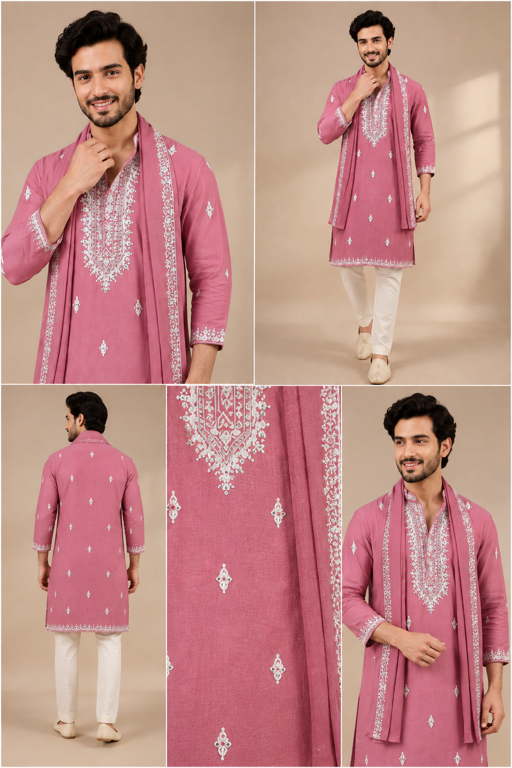 Rose Pink Embroidered Kurta Dupatta Set