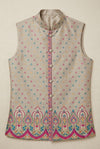 Ivory Multicolour Printed Nehru Jacket for Men