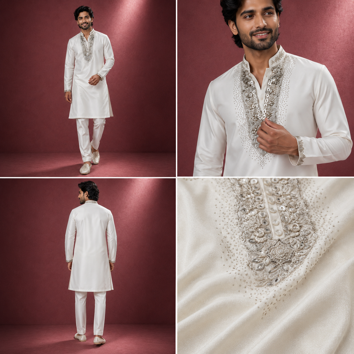 Classic Ivory Embroidered Festive Kurta Set